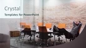  Presentation with tired - Beautiful theme featuring time for relax young tired casual businessman relaxing at the desk in his night office backdrop and a sky blue colored foreground