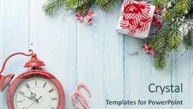  Presentation with candy cane christmas - Colorful theme enhanced with time frame - christmas gift box alarm clock backdrop and a sky blue colored foreground