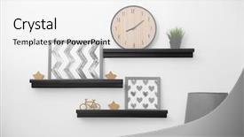  Presentation with decor - PPT theme having time frame - shelves with home decor background and a white colored foreground