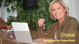  Presentation with home wrench screwdriver - PPT theme featuring time frame - woman working at home background and a tawny brown colored foreground