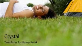  Presentation with tent - Slide deck featuring time free - man lying on grass near background and a  colored foreground