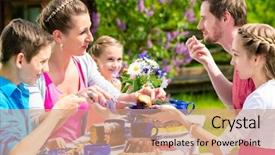  Presentation with coffee - PPT layouts having happy family having coffee time background and a coral colored foreground