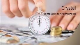  Presentation with time money - Colorful slide deck enhanced with time is money concept stopwatch backdrop and a coral colored foreground