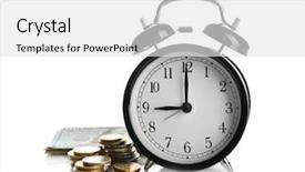  Presentation with time money - Cool new PPT theme with time keeping - alarm clock and money backdrop and a white colored foreground