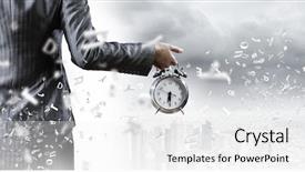  Presentation with alarm - Amazing PPT theme having time keeping - back view of businesswoman holding backdrop and a white colored foreground