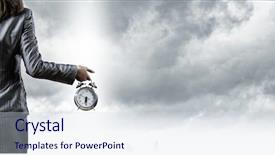  Presentation with alarm - Audience pleasing slide deck consisting of time keeping - back view of businesswoman holding backdrop and a sky blue colored foreground