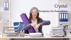  Presentation with flat lay of female sport - Slide set with time keeping - female employee doing sport exercises background and a sky blue colored foreground