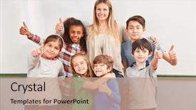  Presentation with multicultural - Slide deck having time keeping - happy students of a multicultural background and a coral colored foreground