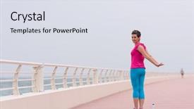  Presentation with stretching - Cool new presentation theme with time keeping - very active young beautiful woman backdrop and a sky blue colored foreground