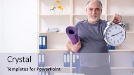  Presentation with uae old man - Presentation theme enhanced with time keeping - white bearded old man employee background and a light blue colored foreground