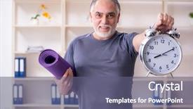  Presentation with werry old man and gis music - Audience pleasing slide deck consisting of time keeping - white bearded old man employee backdrop and a gray colored foreground