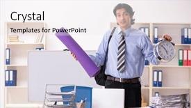  Presentation with employee - Audience pleasing slide deck consisting of time keeping - young handsome male employee doing backdrop and a white colored foreground