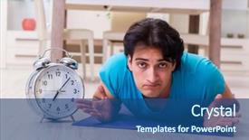  Presentation with one young man exercising handball - Slide set featuring time keeping - young handsome man doing morning background and a ocean colored foreground