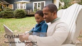  Presentation with father - Beautiful slides featuring time laps - father and son using laptop backdrop and a coral colored foreground