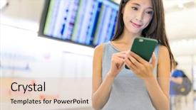  Presentation with hong kong airport - Audience pleasing slides consisting of time laps - woman checking on cellphone backdrop and a  colored foreground
