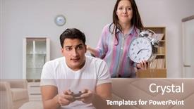  Presentation with computer games - Cool new theme with time limit - young family suffering from computer backdrop and a coral colored foreground