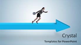  Presentation with america arrow - PPT theme consisting of time line progress - businesswoman walking on arrow sign background and a light blue colored foreground