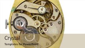  Presentation with black and gold and white - PPT layouts consisting of time machine - antique golden wristwatch mechanism background and a yellow colored foreground