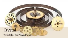  Presentation with clock gear idea - PPT layouts with time machine - gears from old clock background and a coral colored foreground