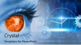  Presentation with time machine - Beautiful presentation theme featuring time machine - orange eye on blue face backdrop and a light blue colored foreground