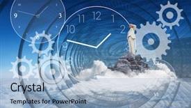  Presentation with time machine - Theme consisting of time machine - thinking businessman against mountain peak background and a light blue colored foreground