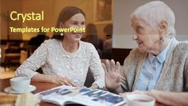  Presentation with females - Audience pleasing slides consisting of time magazine - talk of senior females backdrop and a tawny brown colored foreground
