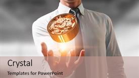  Presentation with media management - Colorful PPT theme enhanced with time management 3d - clockwork in palm mixed media backdrop and a coral colored foreground