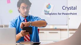  Presentation with financial - PPT theme enhanced with time management chart - young male financial manager working background and a sky blue colored foreground