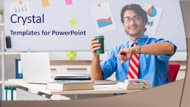  Presentation with fintech financial algorithm - PPT theme having time management chart - young male financial manager working background and a sky blue colored foreground