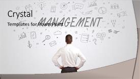  Presentation with wall - Slide set featuring time management chart - young manager in doubt looking background and a light gray colored foreground