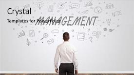  Presentation with wall - Presentation design consisting of time management chart - young manager in doubt looking background and a light gray colored foreground