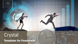  Presentation with management - PPT theme featuring time management concept with business people background and a gray colored foreground