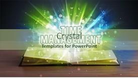  Presentation with educational management - Presentation design enhanced with time-management-inscription-coming-out background and a mint green colored foreground
