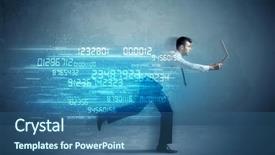  Presentation with media management - PPT theme featuring time management sports backgrounds - business man running with media background and a  colored foreground