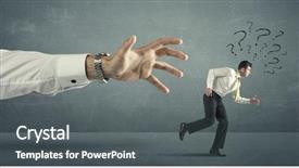  Presentation with question marks - Beautiful PPT theme featuring time management sports backgrounds - businessman with question marks running backdrop and a gray colored foreground