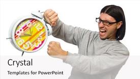  Presentation with leonardo vitruvian man - Slide deck having time management sports backgrounds - funny man waking up background and a  colored foreground