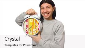  Presentation with funny - PPT theme featuring time management sports backgrounds - funny man waking up background and a  colored foreground