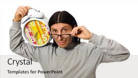  Presentation with purple morning fall - Amazing PPT theme having time management sports backgrounds - funny man waking up backdrop and a  colored foreground