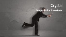  Presentation with storage device - Slide deck with time management sports backgrounds - running businessman in a rush background and a gray colored foreground