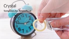  Presentation with condom - Beautiful PPT theme featuring time medication - birth control condom in hands backdrop and a lemonade colored foreground