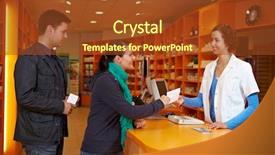  Presentation with queue - Cool new PPT theme with time medication - waiting queue with customers backdrop and a tawny brown colored foreground