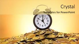  Presentation with time money - PPT theme having time money - alarm clock and coins background and a yellow colored foreground