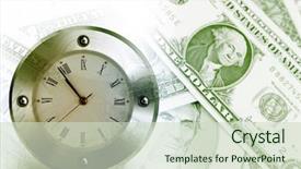  Presentation with time money - Cool new theme with time money - clock on american banknotes backdrop and a soft green colored foreground