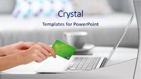  Presentation with online payment - Cool new slide deck with time money - female making online payment close backdrop and a sky blue colored foreground