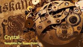  Presentation with gears - Presentation featuring time money - gears on the old banknote background and a tawny brown colored foreground