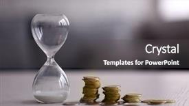  Presentation with periodic table actinide series - Slide deck with time money - hourglass with coins on table background and a dark gray colored foreground