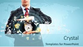  Presentation with power of attitude image - Cool new presentation design with time money - image of businessman holding alarmclock backdrop and a light blue colored foreground