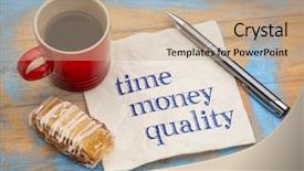  Presentation with quality management - Colorful PPT theme enhanced with time money and quality management backdrop and a coral colored foreground