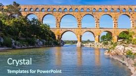  Presentation with aqueduct - Presentation design with time of roman empire background and a ocean colored foreground