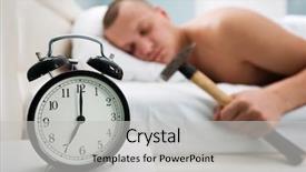  Presentation with man wear black suit - Slide set consisting of time off - black alarm clock and man background and a light gray colored foreground